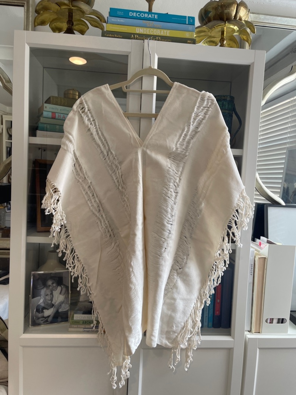 Women's Cream Fringe Swim Coverup Beach Poncho